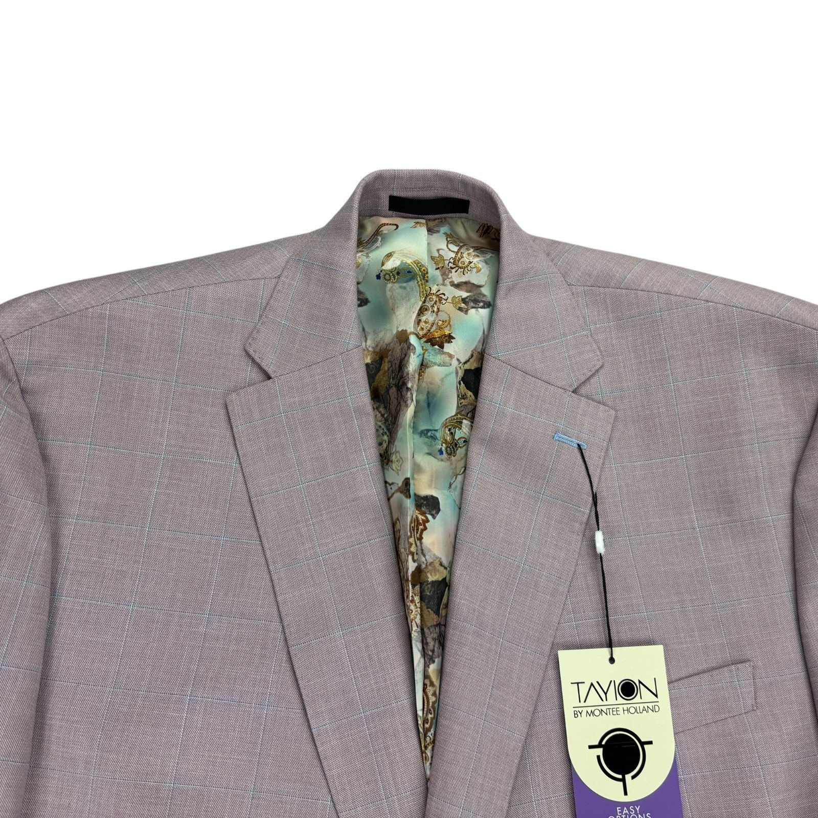 Tayion Mens Agordy Regular Fit Windowpane Suit Jacket Pink Blue 46l — image 2 of 6
